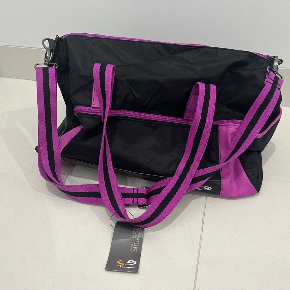 NWT Champion: Black & Purple Max Performance Duffle Bag